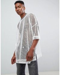 ASOS DESIGN Extreme Oversized Super Longline T Shirt In Mesh With Tipping