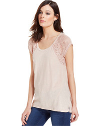 DKNY Jeans Short Sleeve Lace And Mesh Top