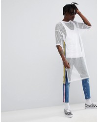 ASOS DESIGN Oversized Extreme Longline T Shirt In Loose Mesh With Taping In White