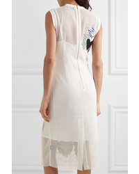 House of Holland Ribbed Jersey Trimmed Appliqud Mesh Dress White