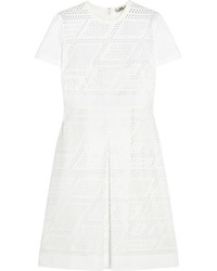Fendi Laser Cut Cotton Taffeta Mini Dress White