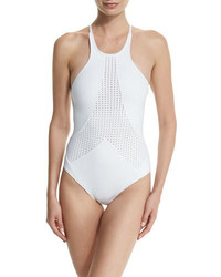 Vitamin A Rayna Perforated Panel Strappy Back One Piece Swimsuit White Perfection