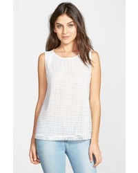 Gibson Sleeveless Embroidered Mesh Front Top