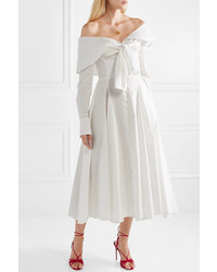 Rosie Assoulin Booby Trap Off The Shoulder Tie Front Cotton Blend Poplin Dress