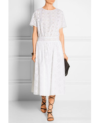 Valentino Cotton Blend Broderie Anglaise Midi Dress