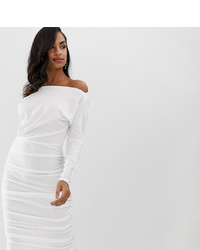 Scarlet Rocks Jersey Midi Dress With Long Sleeves In White