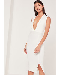 Missguided Lapel Plunge Midi Dress White