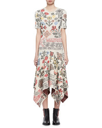 Alexander McQueen Needlepoint Jacquard Handkerchief Hem Midi Dress