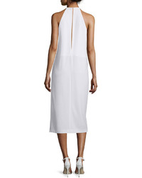 DKNY Sleeveless Draped Crepe Midi Dress White