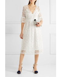 Temperley London Titania Guipure Cotton Lace Midi Dress White
