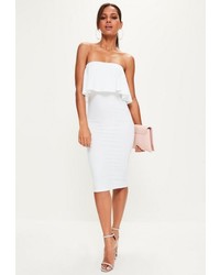Missguided White Bandeau Frill Detail Midi Dress