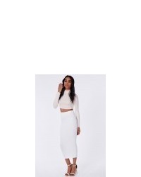 Missguided Longline Jersey Midi Skirt White