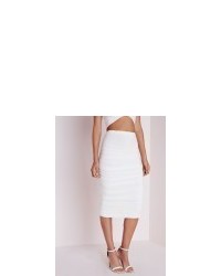 Missguided Ruched Side Slinky Midi Skirt White