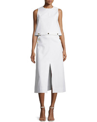 Tanya Taylor Designs Ines Stretch Twill Midi Skirt White