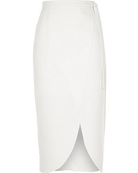 River Island White Wrap Midi Skirt