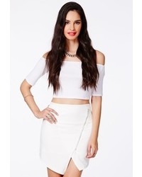 Missguided Aubrey White Wrap Over Mini Skirt With Zip Detail