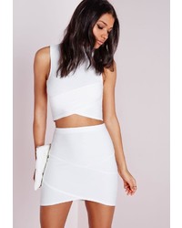 Missguided Bandage Asymmetric Hem Mini Skirt White