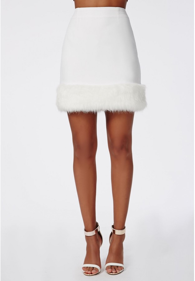 Missguided Maddiee Crepe Fur Trim Mini Skirt White, $50, Missguided