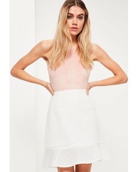 Missguided White Frill Hem Airtex Mesh Mini Skirt