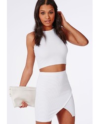 Missguided Wrap Front Ribbed Mini Skirt White