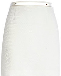 River Island White Textured Belted Mini Skirt