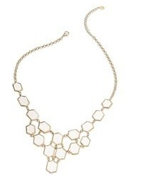Macy's Ali Khan Gold Tone White Faux Leather Geometric Statet Necklace