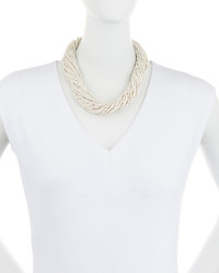 Kenneth Jay Lane Multi Strand Seed Bead Necklace White