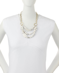 Lydell NYC Triple Layer Beaded Necklace W Moroccan Quatrefoil Whitegolden
