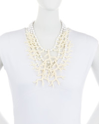 Kenneth Jay Lane Triple Strand Faux Coral Branch Statet Necklace White