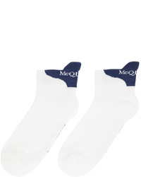 Alexander McQueen White Blue Logo Short Socks