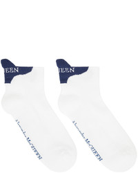 Alexander McQueen White Blue Logo Short Socks