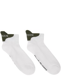 Alexander McQueen White Khaki Signature Socks