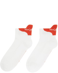 Alexander McQueen White Orange Logo Short Socks