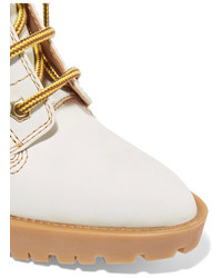 Maison Margiela Leather Trimmed Nubuck Ankle Boots White