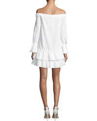 BCBGMAXAZRIA Aiyana Off The Shoulder Twill Mini Dress White