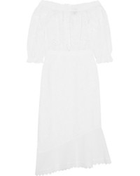 Saloni Grace Off The Shoulder Broderie Anglaise Cotton Midi Dress White