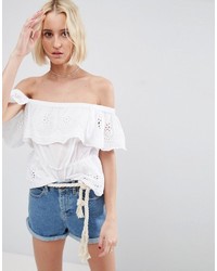Asos Off Shoulder Top With Broderie And Pephem