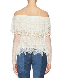 Alexander McQueen Fisherman Lace Off The Shoulder Top Ivory