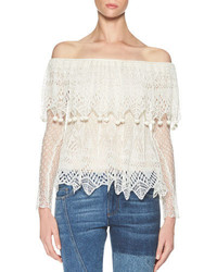 Alexander McQueen Fisherman Lace Off The Shoulder Top Ivory