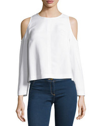 Veronica Beard Knight Boxy Cold Shoulder Blouse Off White