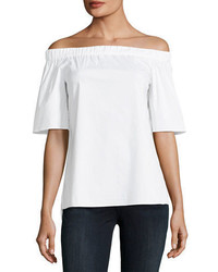 Lafayette 148 New York Livvy Short Sleeve Off The Shoulder Stretch Cotton Blouse