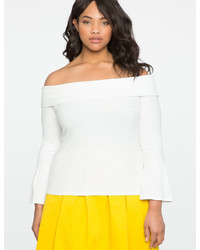 ELOQUII Rib Knit Off The Shoulder Flare Sleeve Top