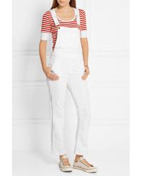 Frame Antibes Cropped Stretch Denim Overalls White