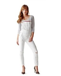 GUESS Carlie Slim Fit Overalls In True White Destroy Wash