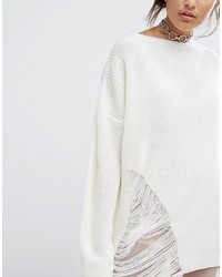 Bones Oversized Knit Sweater With Distressed Threading On Side