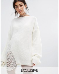 Bones Oversized Knit Sweater With Distressed Threading On Side