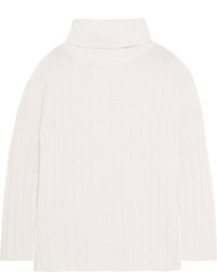 Allude Ribbed Wool And Cashmere Blend Turtleneck Sweater Cream