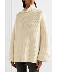 The Row Violina Oversized Ribbed Cashmere Turtleneck Sweater Off White
