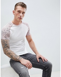 ASOS DESIGN Muscle Fit Raglan T Shirt With Paisley Print Sleeves