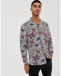 ASOS DESIGN Regular Fit Shirt With Mono And Bright Paisley